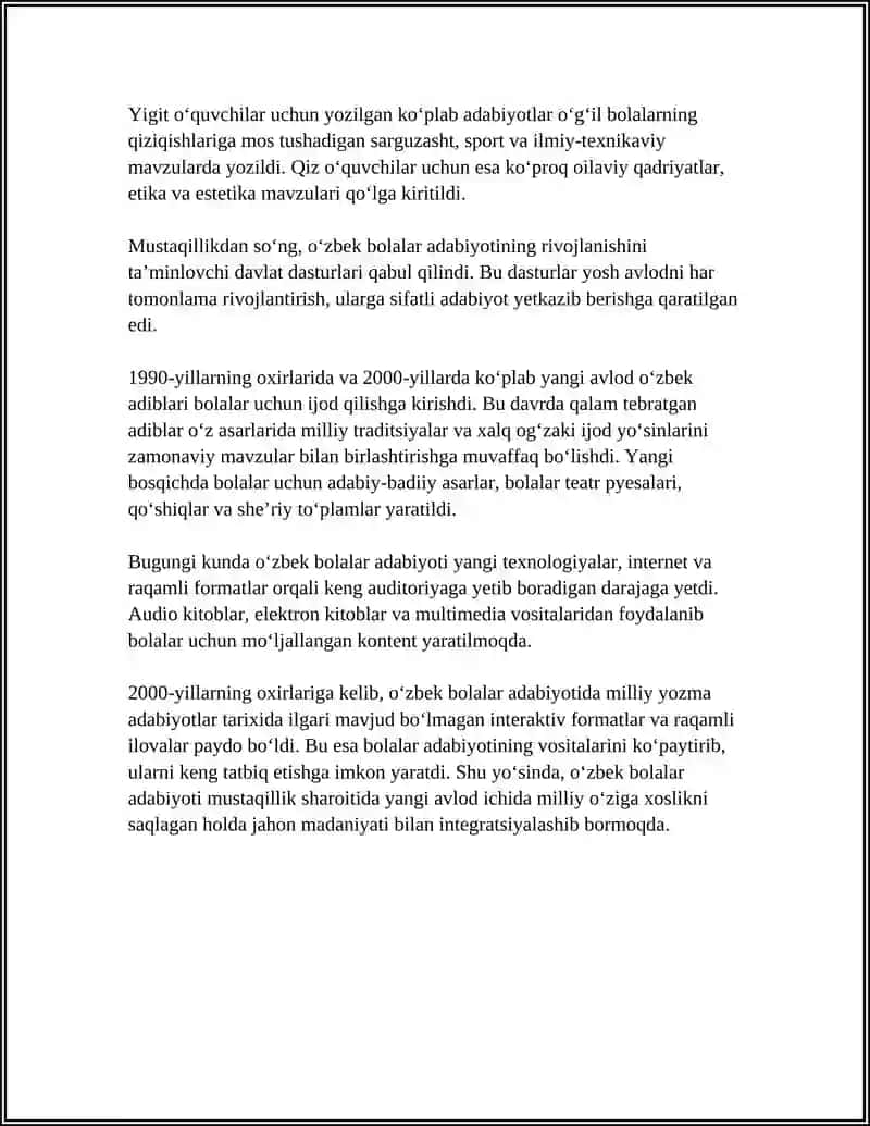 MUSTAQILLIK DAVRI O'ZBEK BOLALAR ADABIYOTI 4