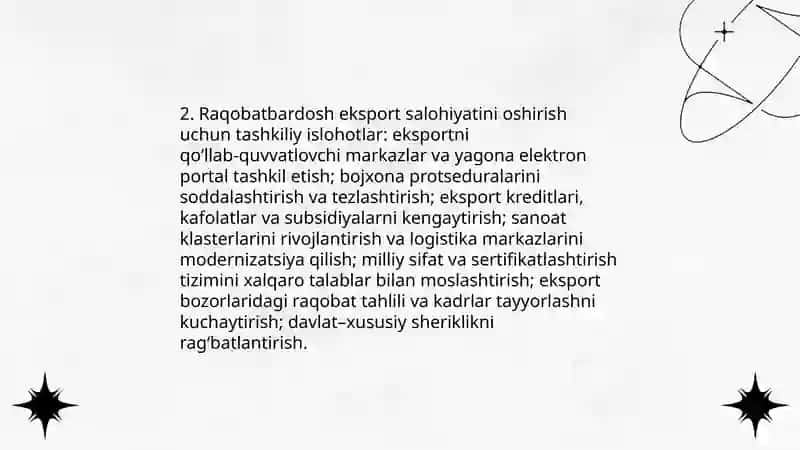 Raqobatdoshligini oshirish va mavqeyini mustaxkamlash 4