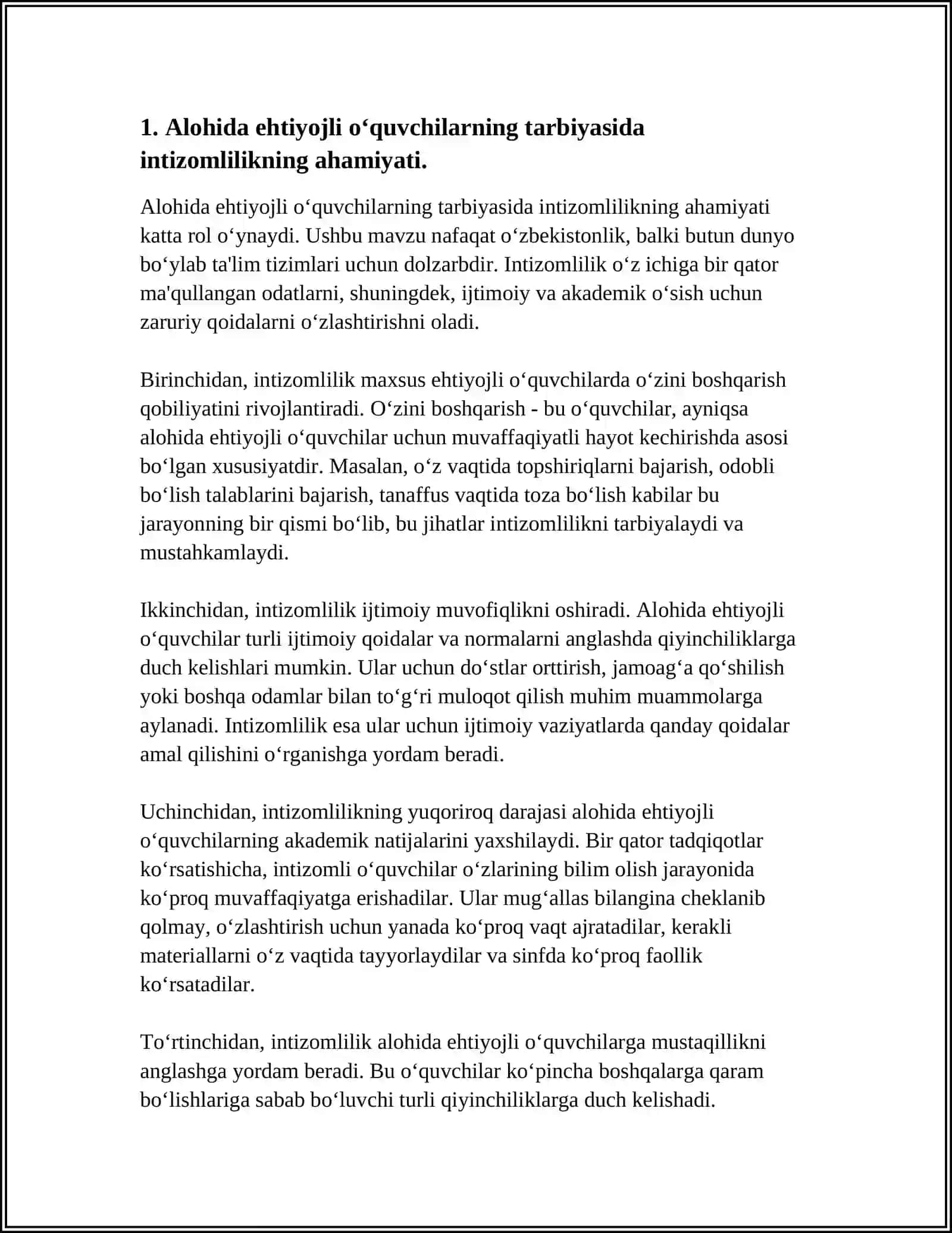 ALOHIDA EHTIYOJLI O‘QUVCHILARDA INTIZOMLILIKNI TARBIYALASHDA GURUH TARBIYACHISINING MAQSADI VA VAZIFALARI 4