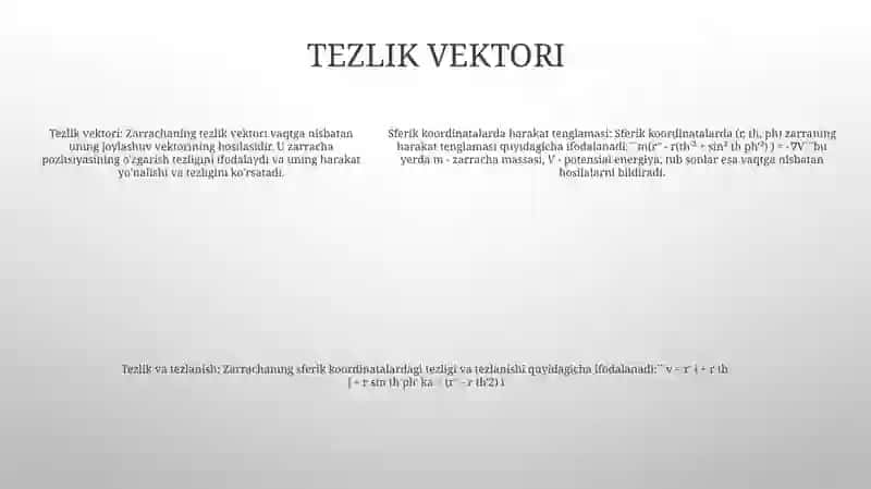 Sferik Koordinatalar Sistemasida Moddiy Nuqta Harakat Tenglamasi, Tezligi Va Tezlanishi 4