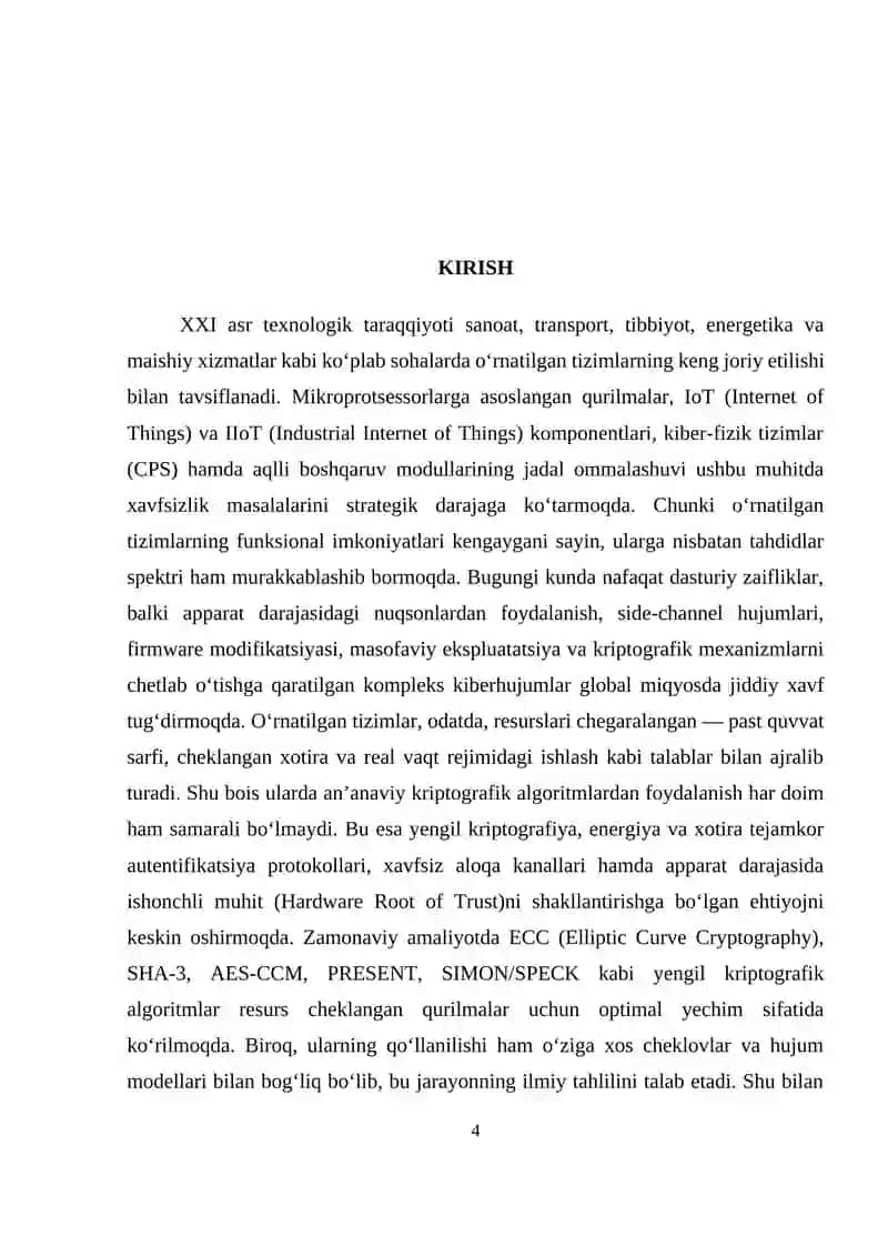 O‘RNATILGAN TIZIMLARDA XAVFSIZLIK MASALALARI VA KRIPTOGRAFIYA 4