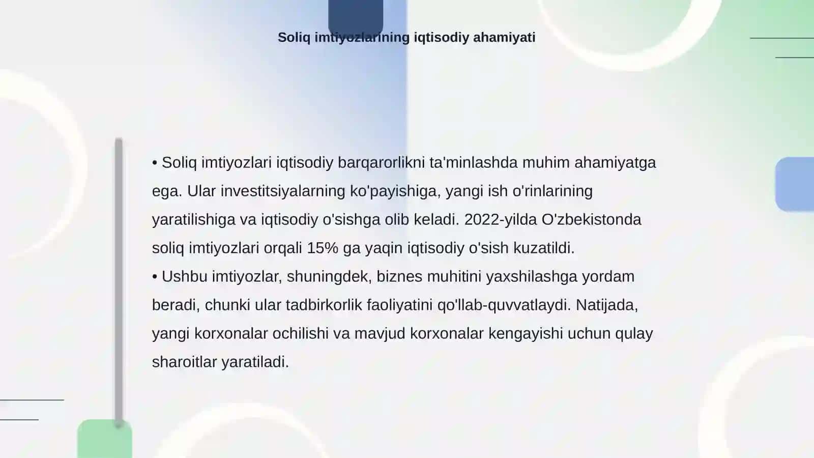 Soliq imtiyozlari va investitsiya muhitiga ta’siri 4