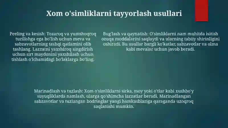 Xom-Ashyo OʻSimliklardan Foydalanish 4