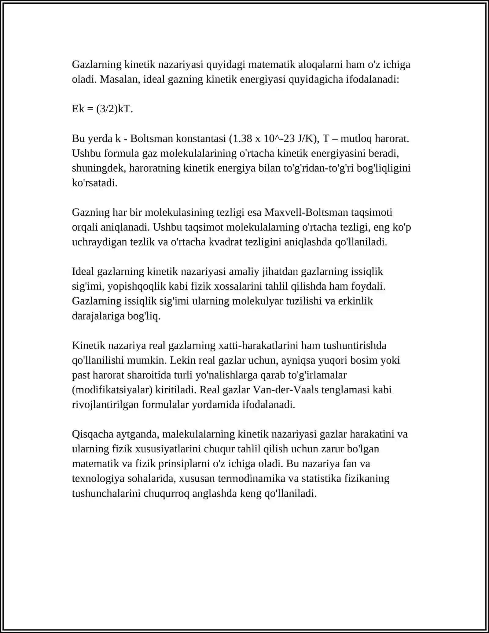 MALEKULALARNING ERKINLIK DARAJASI 4