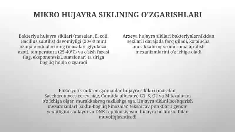Hujayra sikli va uning mohiyati Mikroorganizmlar genetikasi 4