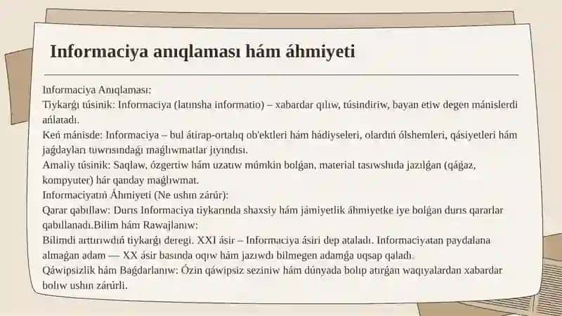 Informaciya hám onıń derekleri (Qaraqalpaq tilinde) 4