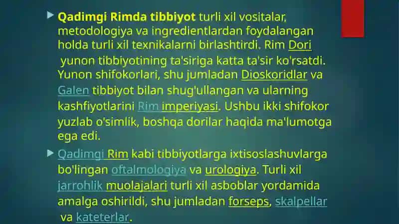 Rim va Gretsiyada davolashning qadimiy usullari. 4