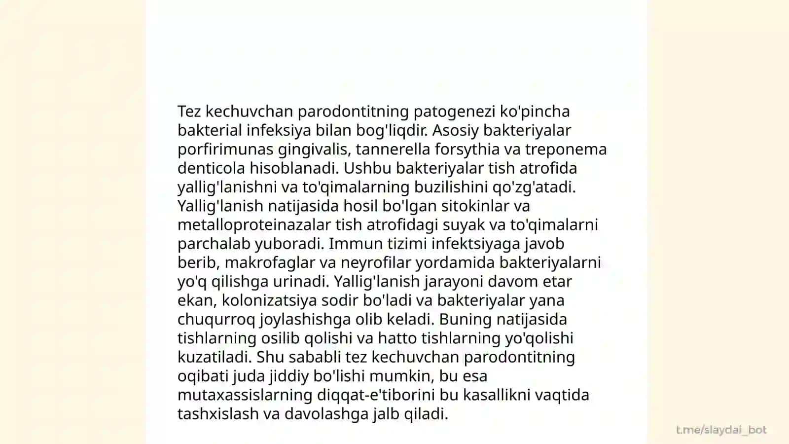 Tez kechuvchan parodontitlar. Endoparodontal shikastlanishlar. Klinikasi qiyosiy tashxisi 4