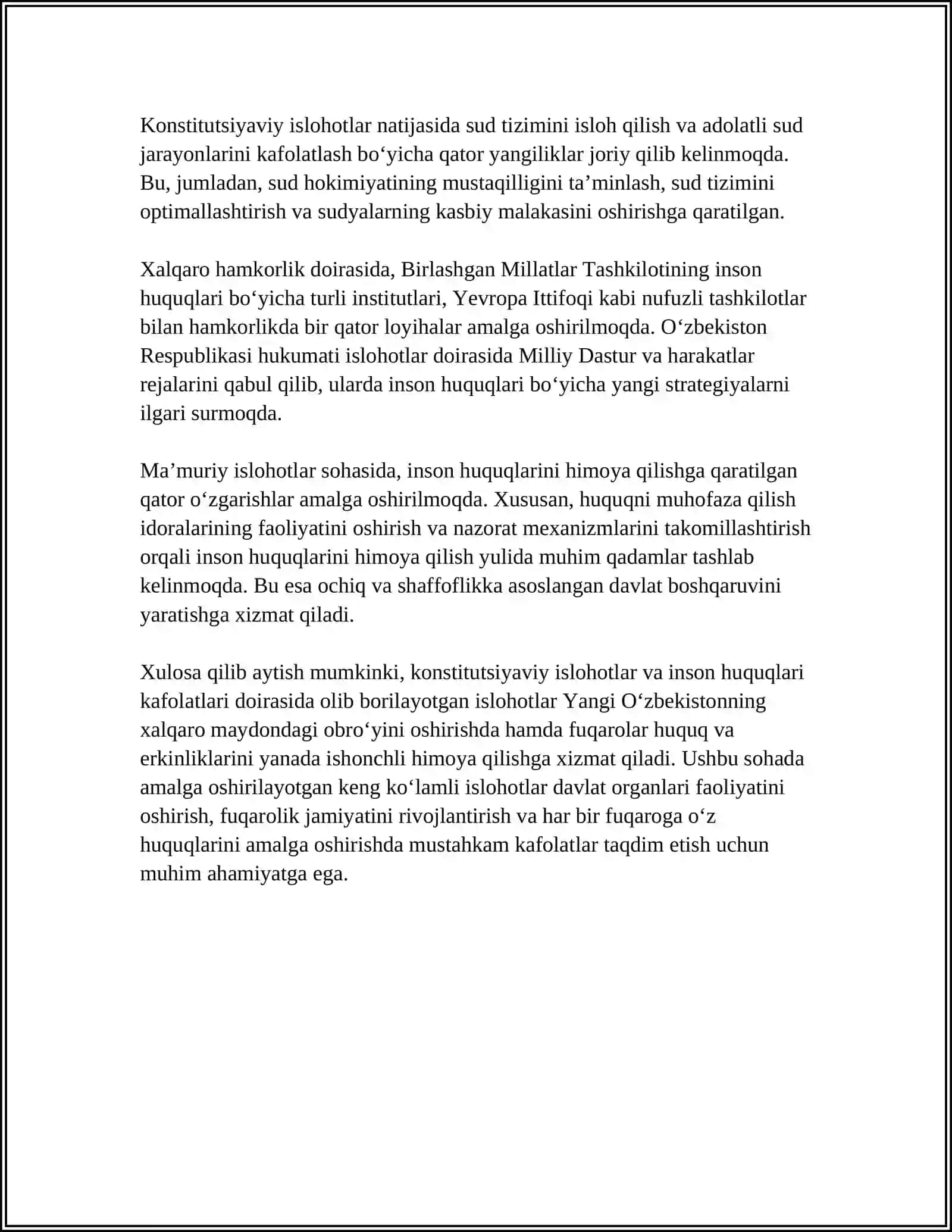 YANGI UZBEKISTANDA INSON HAQ HUQUQLARI VA ERKINLIKLARI VA KAFOLATINING YARATILISHI 4