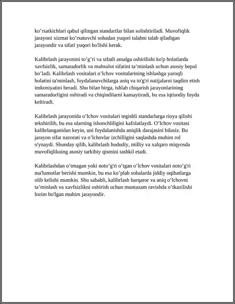 O'LCHOV VOSITALARINI KALIBRLASH. KALIBRLASH BELGISI, KALIBRLASH SERTIFIKATI 4