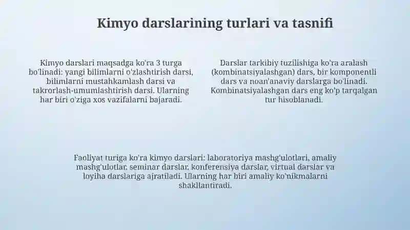 Kimyo darsining bosh tashkiliy shakli 4