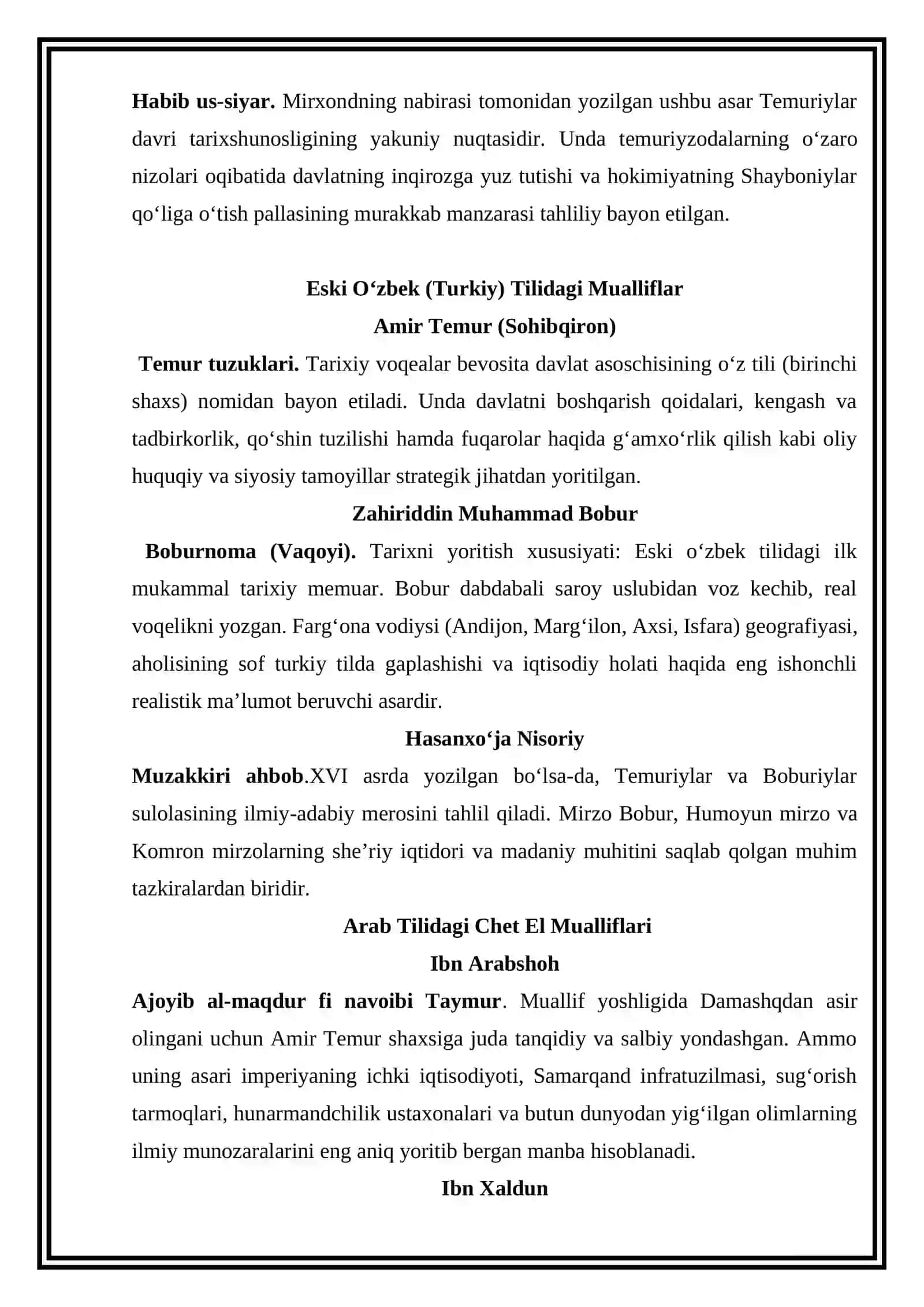 Temuriylar davri tarixshunosligi mavzusiga oid manbalar tahlili va adabiyotlar sharhini tayyorlash 4