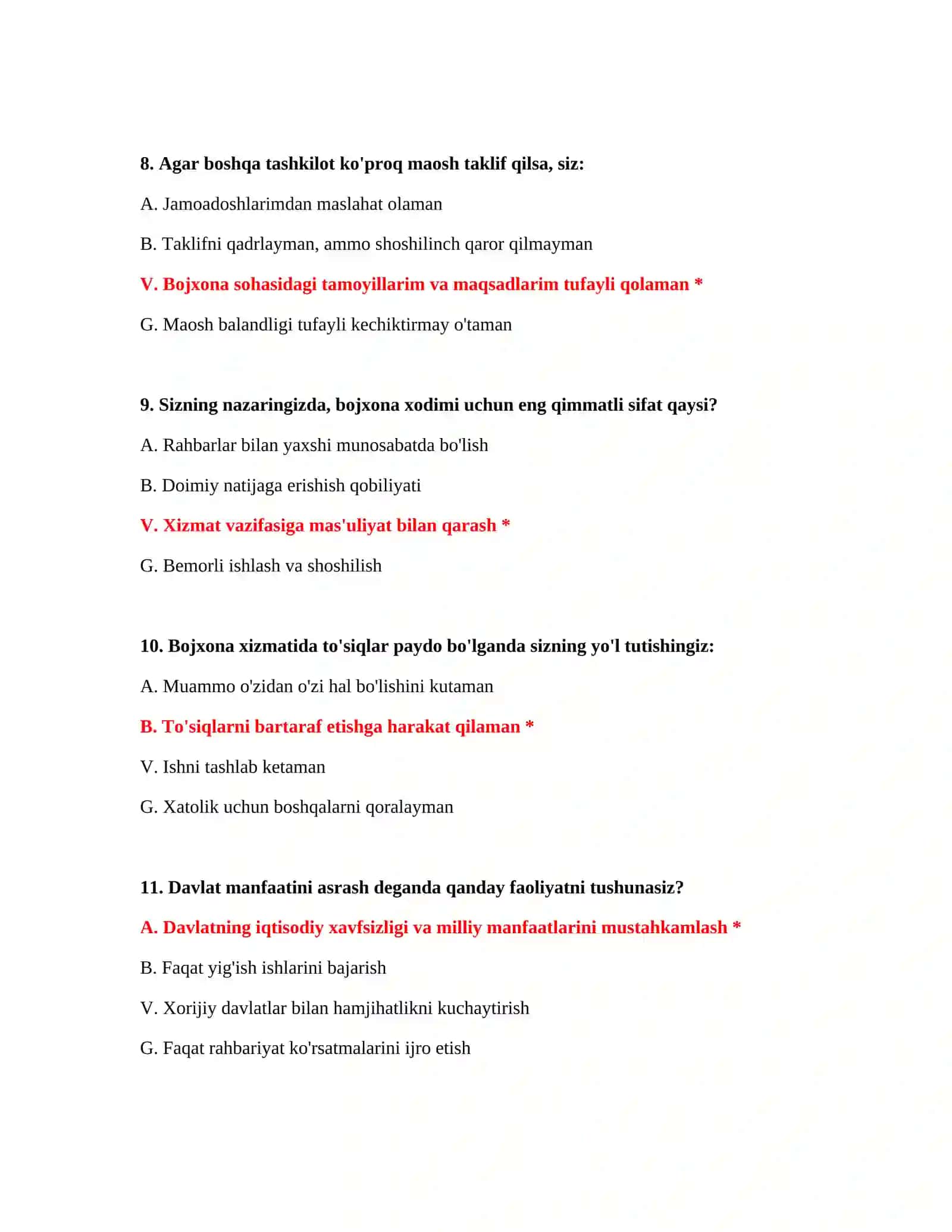 Bojxona akademiyasi test savollari online 4