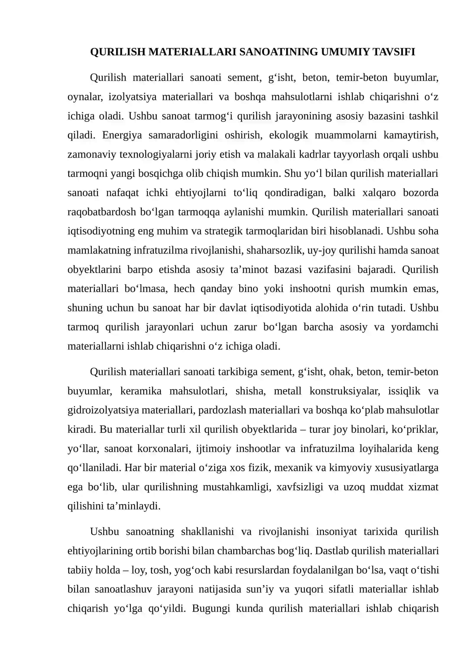 Qurilish materiallari sanoating hozirgi holati va muammlari 4
