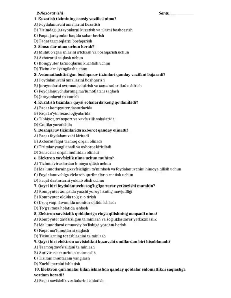 10-sinf informatika test yillik 4