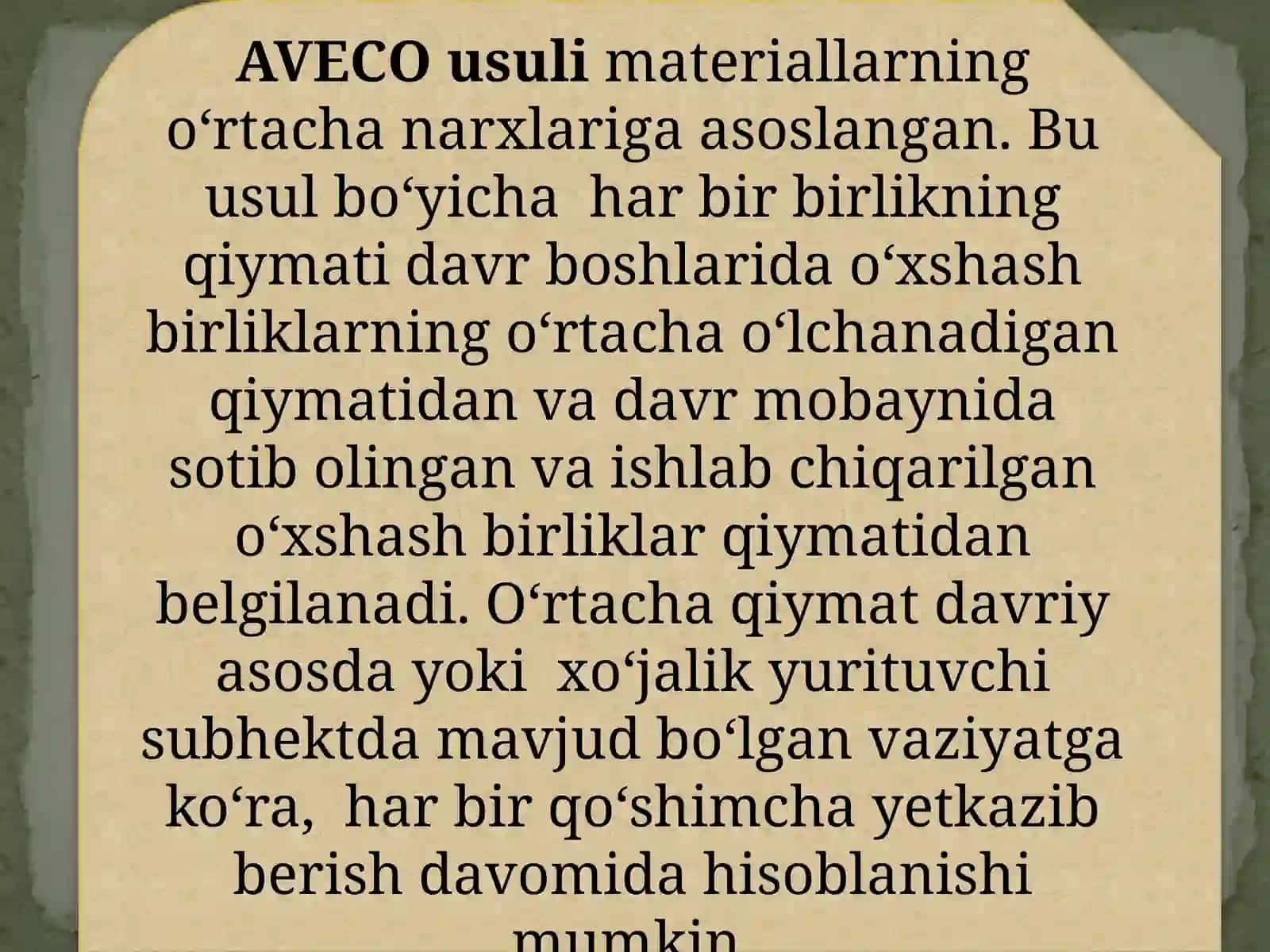 MATERIALLARNI O‘RTACHA BAHODA, FIFO, LIFO USULLARIDA BAHOLASH SARFLASH HISOBI 4