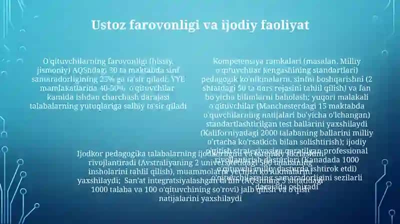 O'qituvchilarning ijodiy pedagogik kompetensiyasini baholash 4