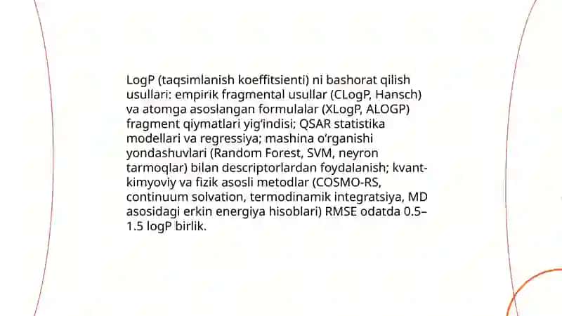Oʻrganilayotgan birikmalarning fizik kimyoviy parametrlarini bashorat qilish 4