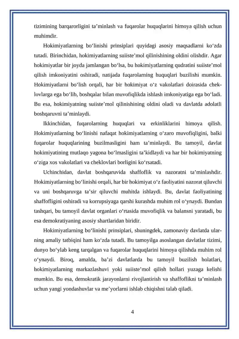 Davlat mexanizimida hokimyatlar bo’lishi prinsiplari 4