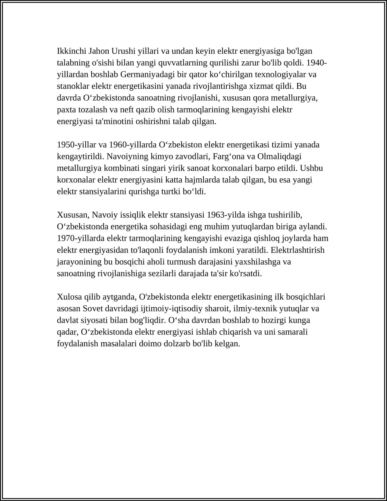 OZBEKISTONDA ELEKTR ENERGETIKANING RVOJLANISH TARIXI 4
