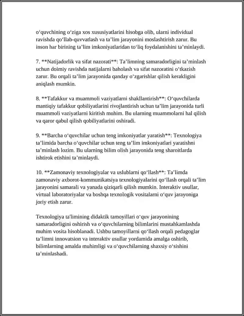TEXNOLOGIYA TA’LIMINING DIDAKTIK TAMOYILLARI VA ULARNING TA’LIMDAGI O‘RNI 4