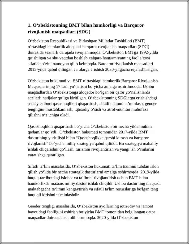 O‘zbekistonning Xalqaro Tashkilotlar bilan Hamkorlik Aloqalari 4