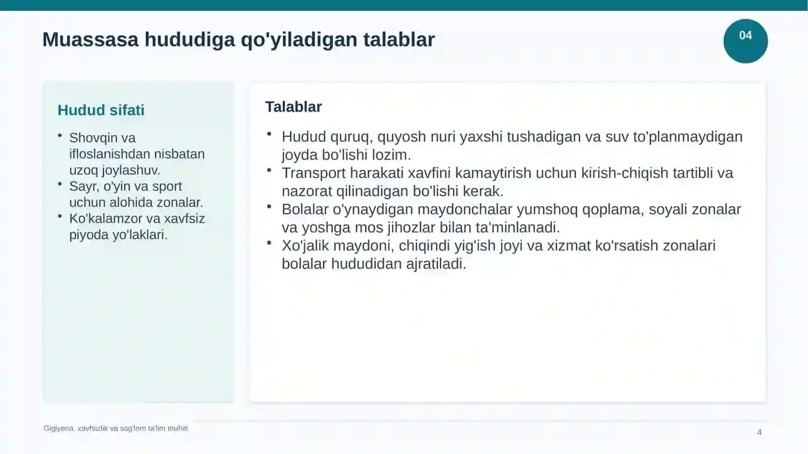 Maktabgacha bolalar muassasalari va maktablarga qo'yiladigan umumiy gigiyenik talablar 4