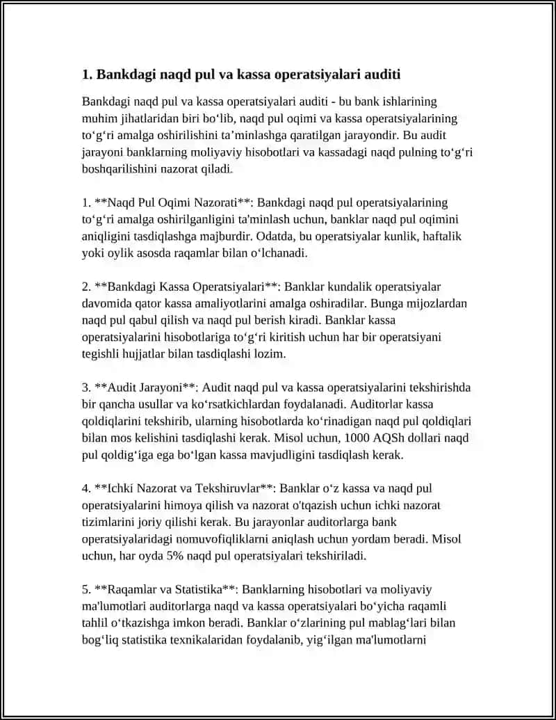 BANKDAGI HISOB-KITOB SCHYOTI VA BOSHQA SCHYOTLARGA DOIR MUOMALALAR AUDITI 4