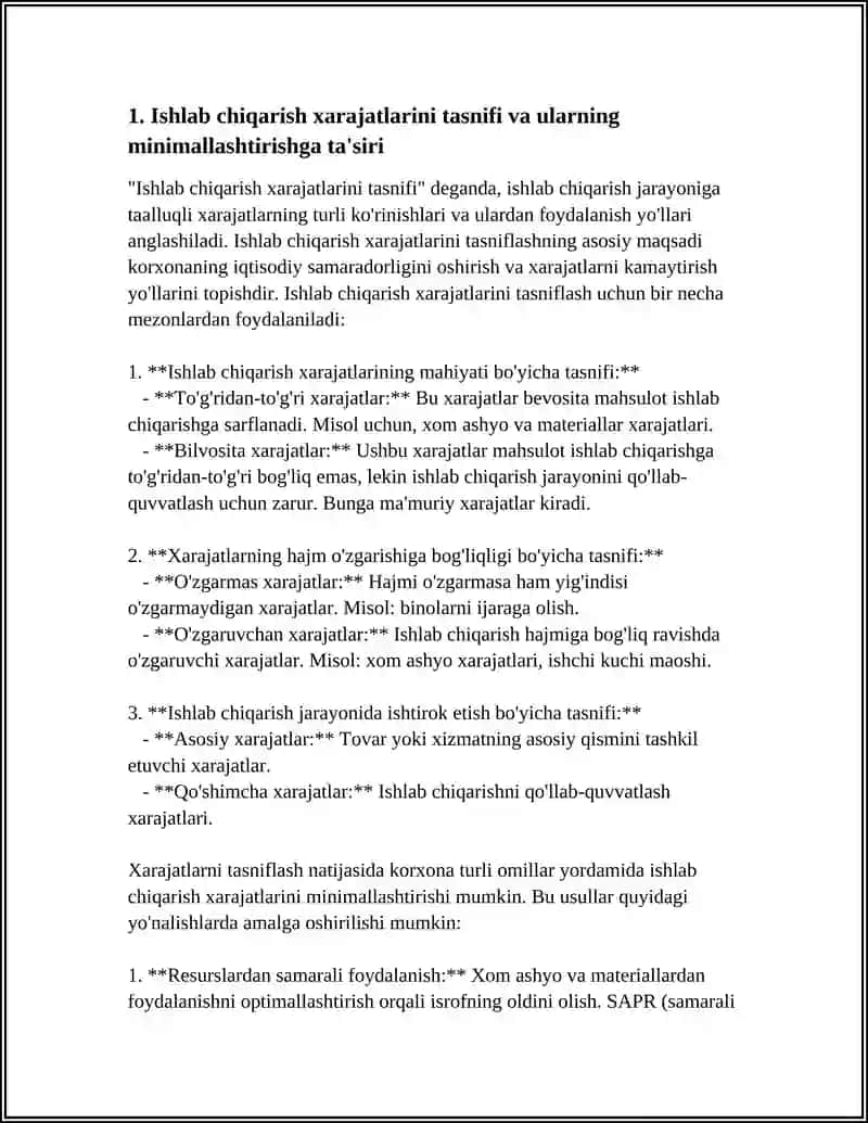 ISHLAB CHIQARISH XARAJATLARINI MINIMALLASHTIRISH SHARTLARI VA KORXONANING ZARARSIZ ISHLASH NUQTASINI HISOBLASH YO'LLARI 4