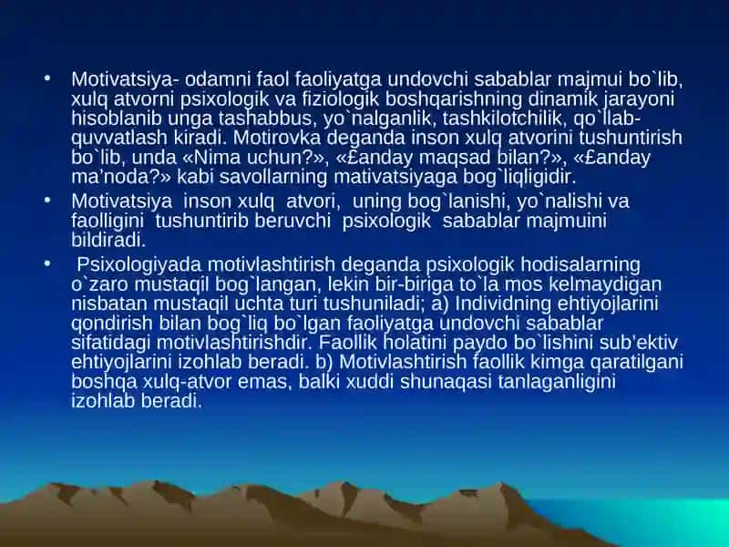 Motivatsiyalar va motivlarning nazariy muammolari taqdimoti 4