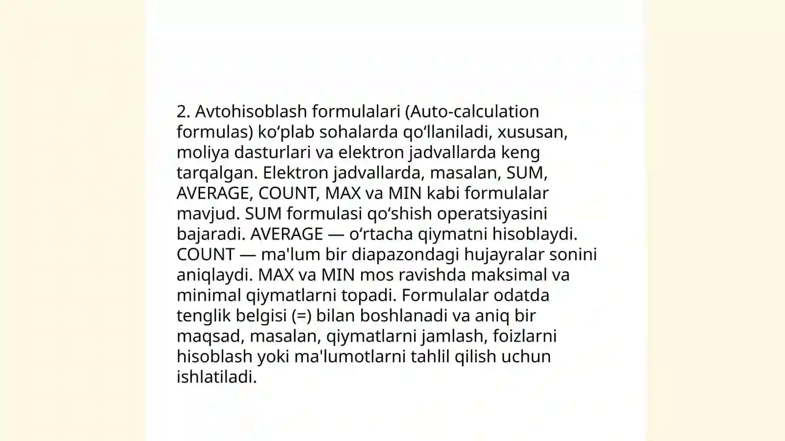 Excel dasturida avtotoʻldirishlar va avtohisoblashlar.Diagrammalar yaratish 4