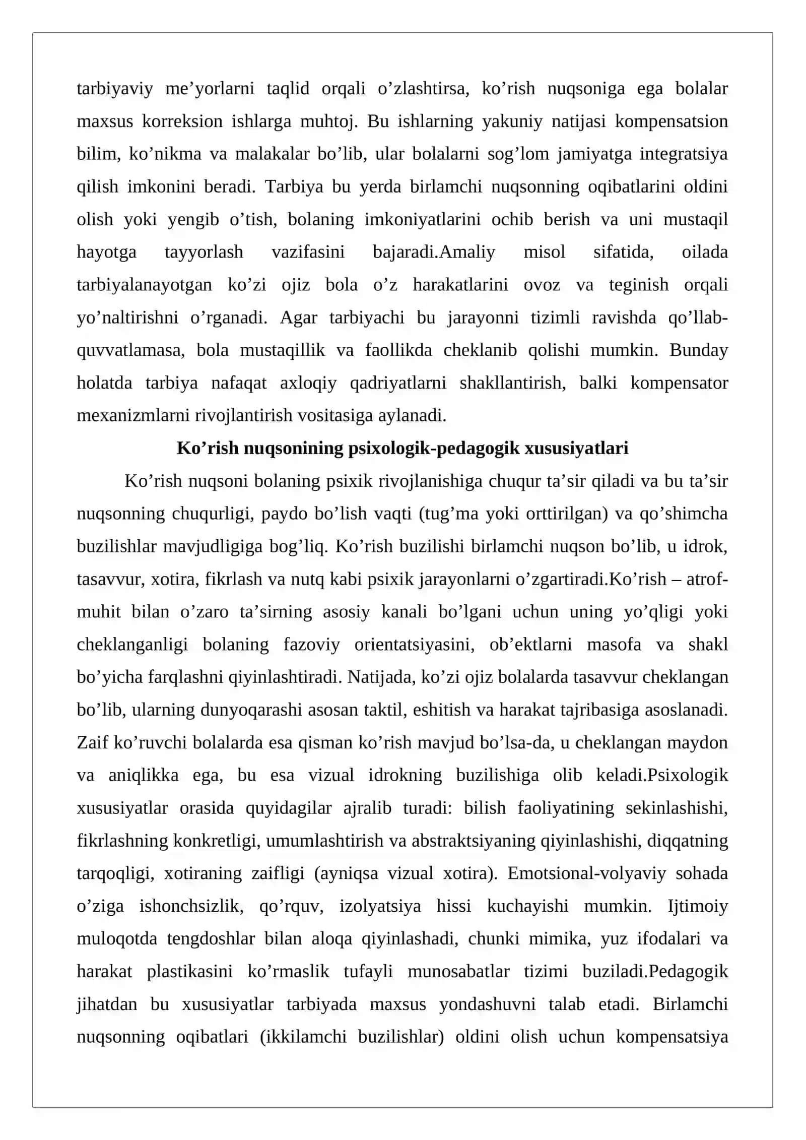 Ko’rishida nuqsoni bo’lgan bolalar maktabida tarbiyaning mohiyati, maqsadi va vazifalari 4