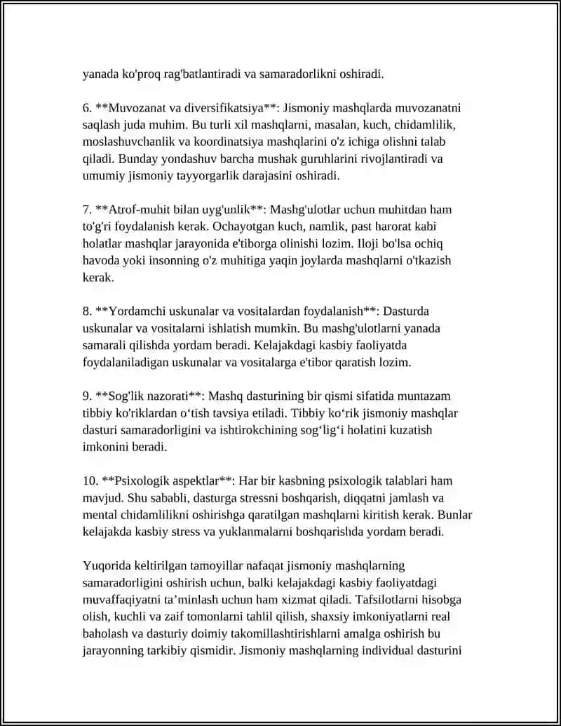BO'LAJAK KASBIY FAOLIYATIGA BOG'LIQ JISMONIY MASHQLARDAN IBORAT INDIVIDUAL DARSTURLAR TUZISH 4