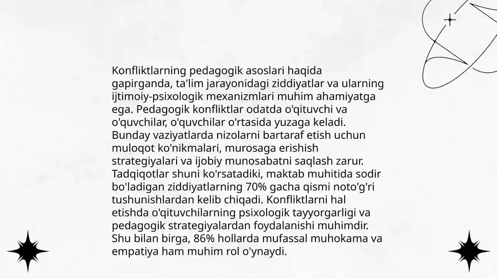 Sharq mutafakkirlarining konfliktlarni yuzaga kelish sabablari va ularni bartaraf etish haqidagi pedagogik g‘oyalarini o‘rganish hamda tahlil etish 4