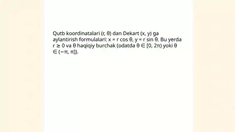 Dekart va qutb koordinatalari orasidagi bog'lanish 4