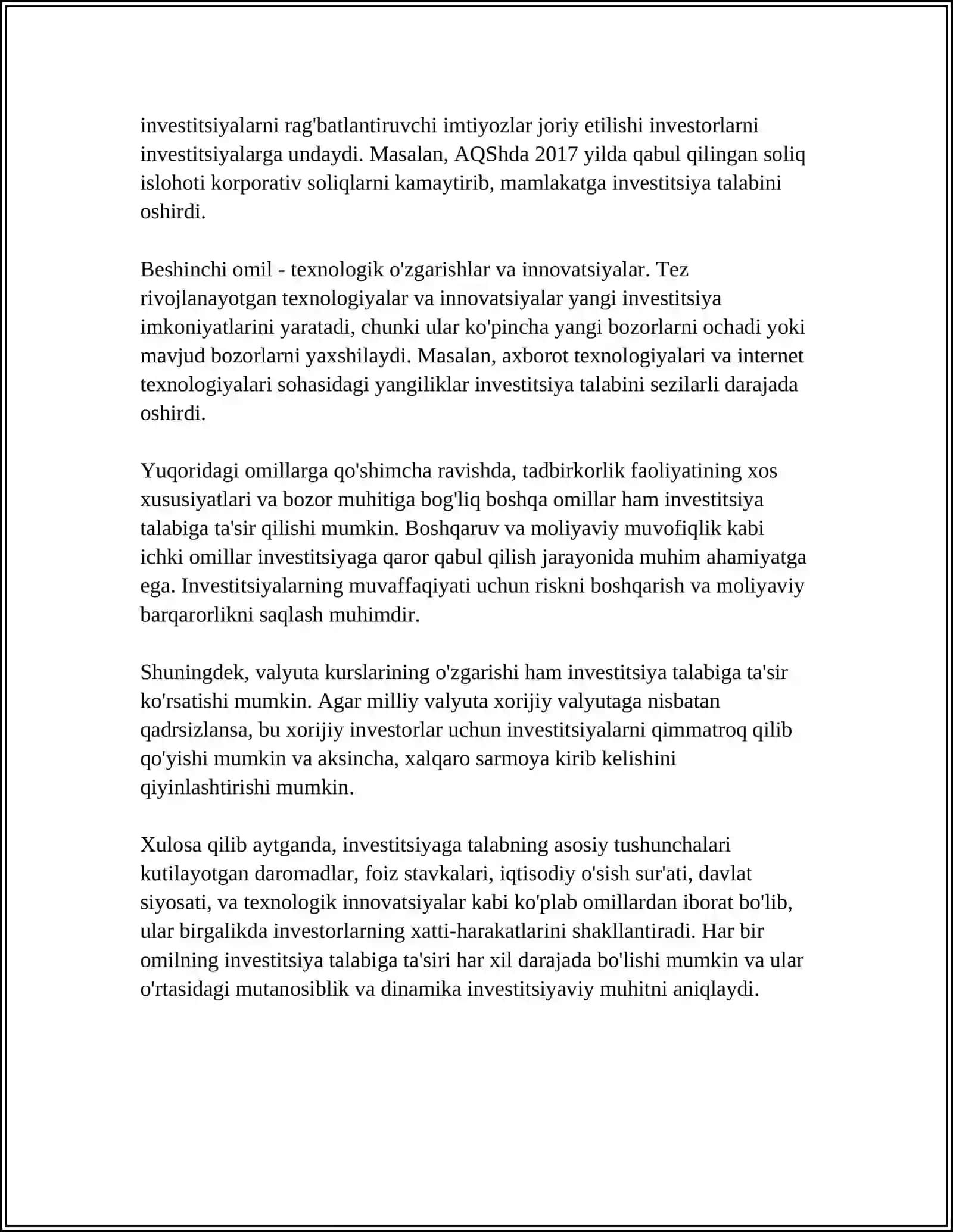 INVESTITSIYAGA TALAB FUNKSIYASI. AKSELERATOR MODELI 4