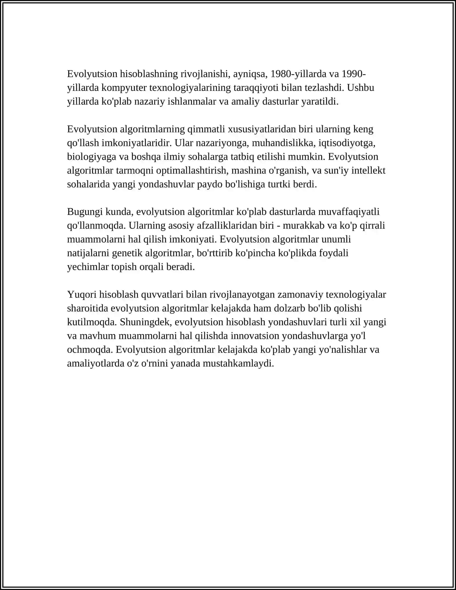 EVOLYUTSION ALGORITMLAR: ASOSIY TAMOYILLAR VA QO'LLANILISHI 4