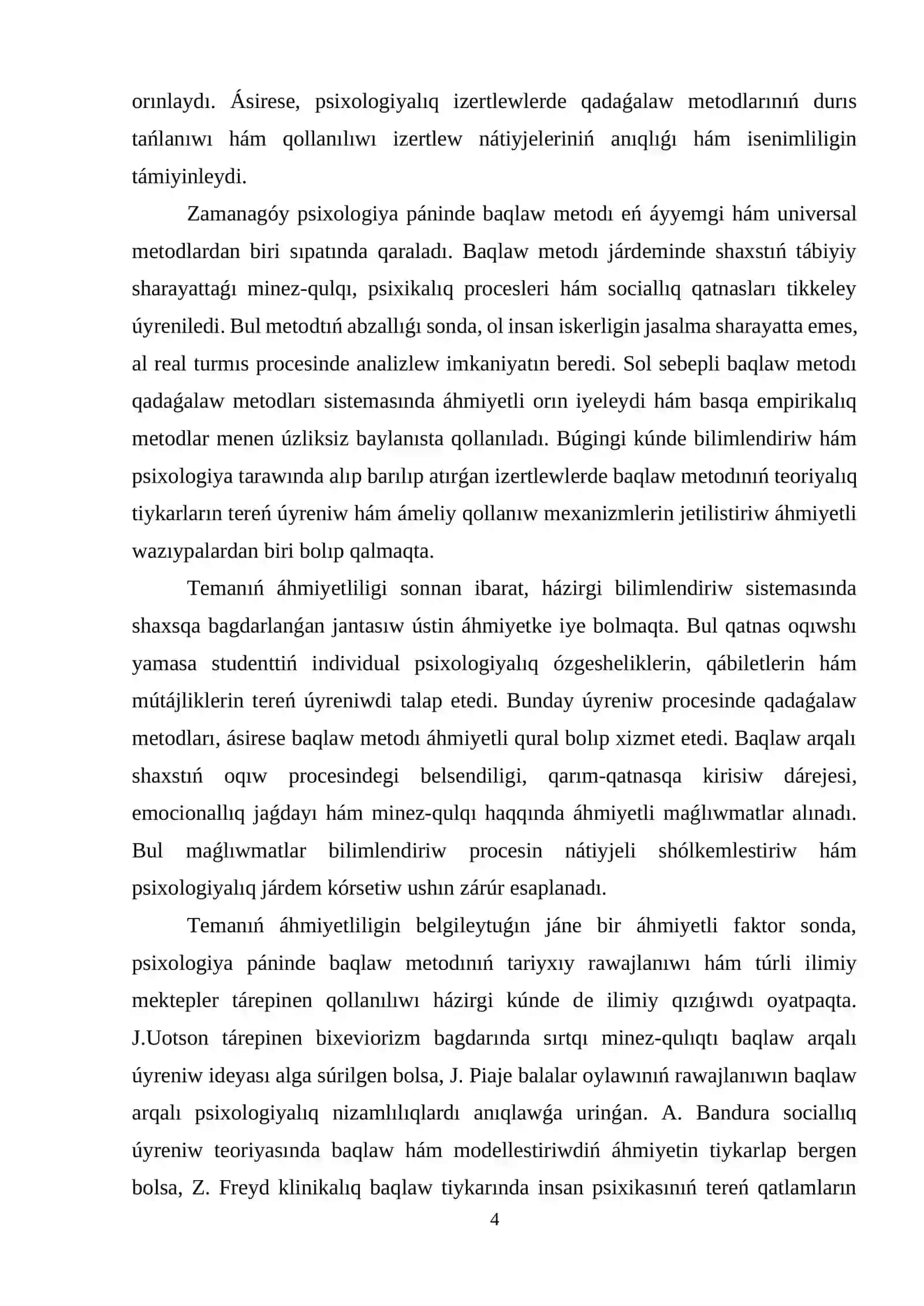 PSIXOLOGIYADA BAQLAW METODI HÁM ONIŃ TÚRLERI 4