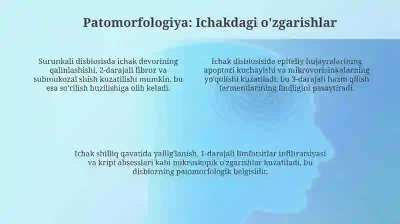 Ichaklar disbakteriozi:etiologiya,patogenez,patomorfologiya, xarakterli simptomlar 4