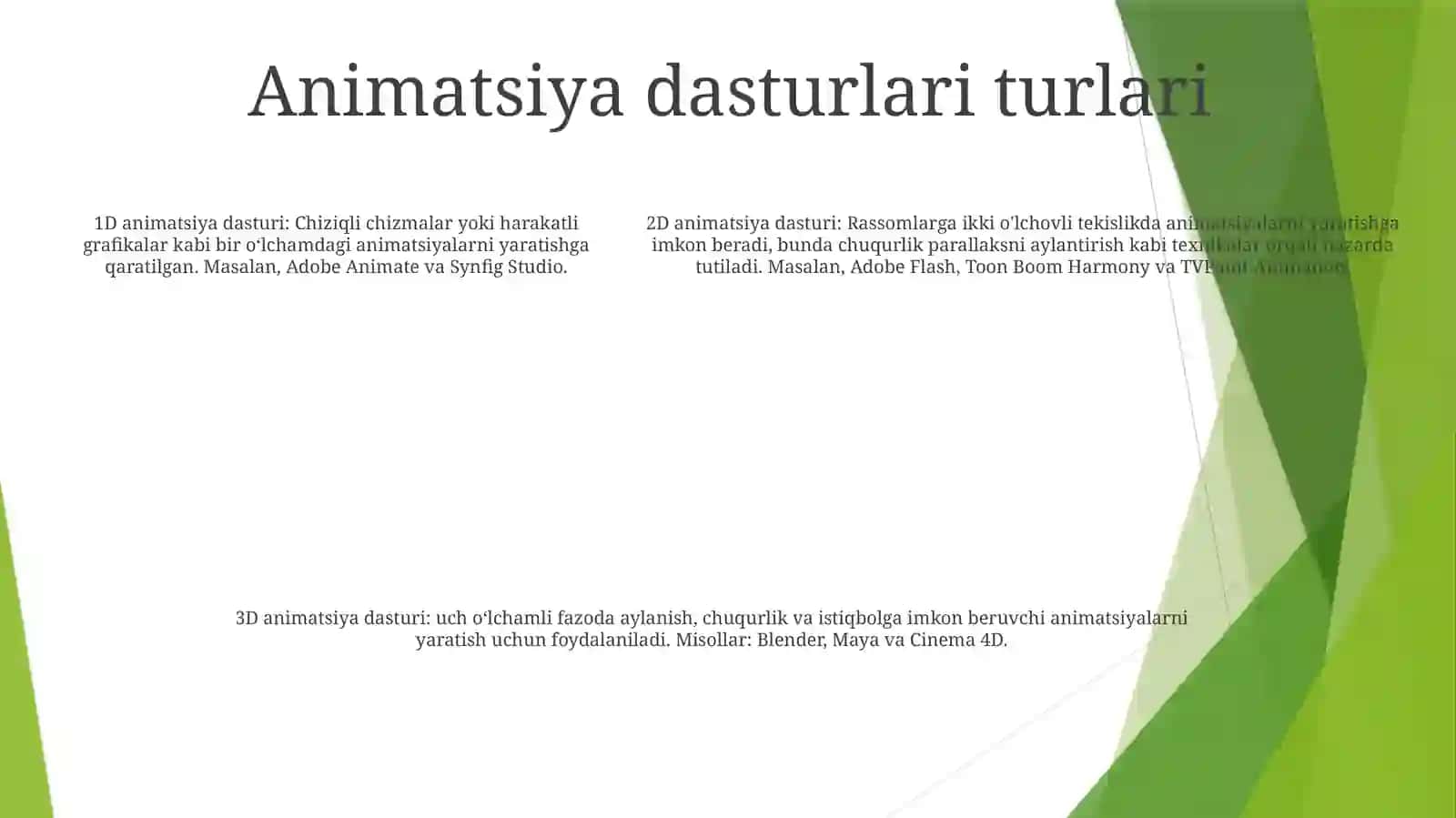 Animatsion Dasturlar Tayyorlash va Ishlab Chiqish 4