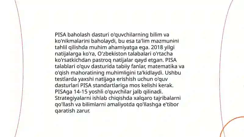 Pisa xalqaro baholash dasturi talablari asosida ta'lim shakli va metod va usullari 4
