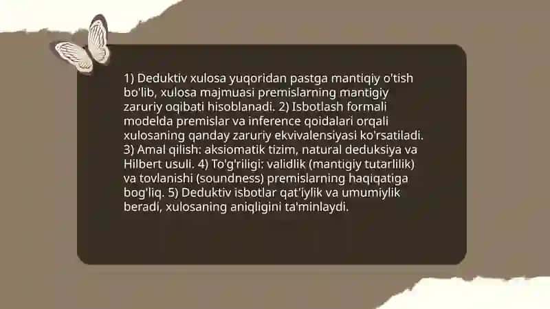 Xulosa chiqarishning umumiy mantiqiy tavsifi, dalillash va ishonch-e'tiqodning shakllanish jarayoni 4