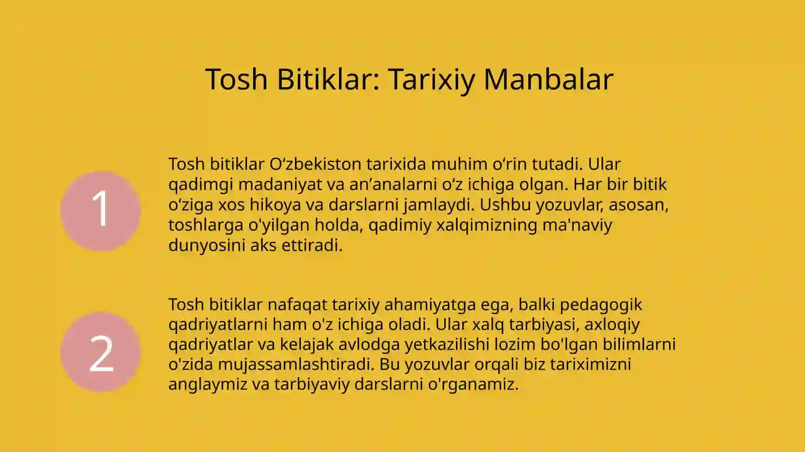 Xalq pedagogikasida manbalar boʻlmish qadrli tosh bitiklar, pedagogik gʻoyalarni qadrlanishi 4
