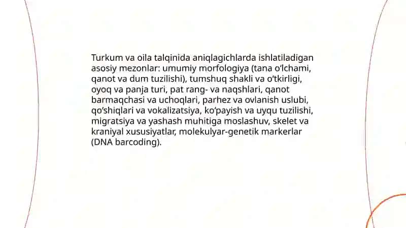Aniqlagichlar yordamida qushlarni turkum va oilalarini darajalarini aniqlash 4