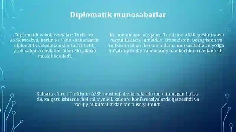 Turkiston Assrning Tashqi Siyosati 4