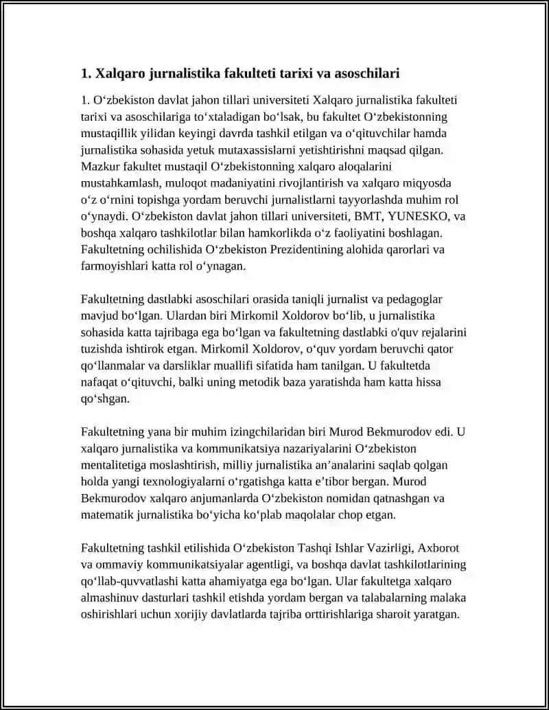 OʻZBEKISTON DAVLAT JAHON TILLARI UNIVERSITETI XALQARO JURNALISTIKA FAKULTETI 4