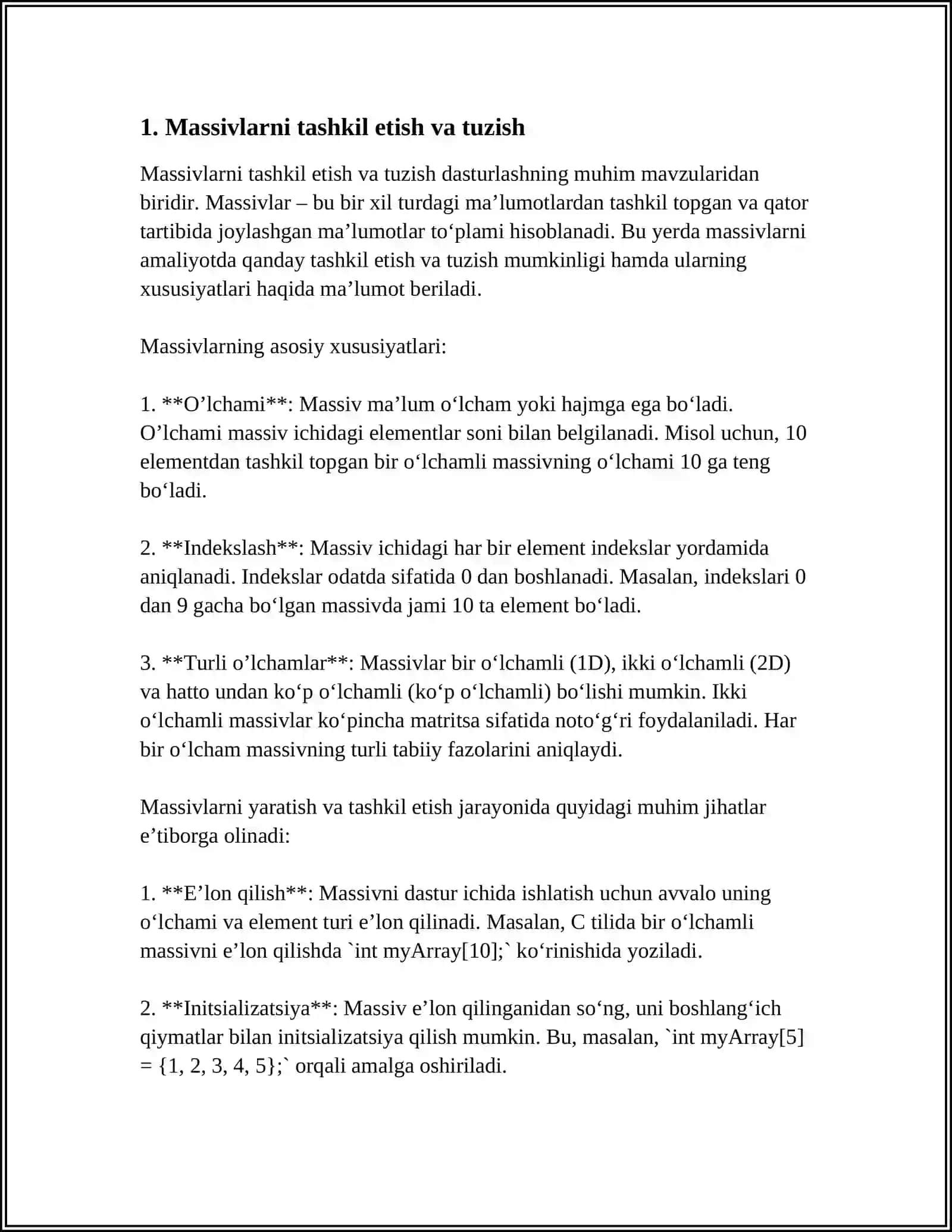 MASSIVLARNI TASHKIL ETISH (U(K)) MASSIVI BERILGAN,[A,B] INTERVALIGA TEGISHLI BO’LGAN ELEMENTLAR SONINI ANIQLANG 4