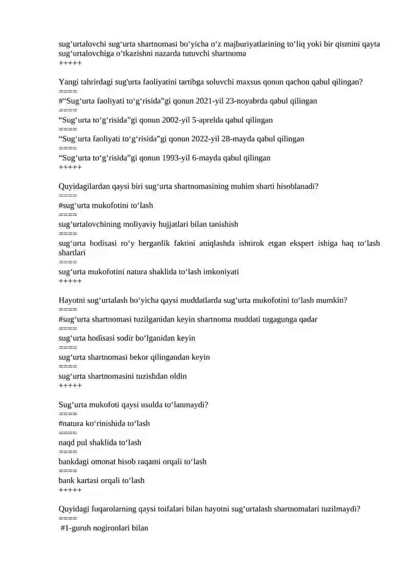 “SUG‘URTA ISHI” FANIDAN (O`ZBEK TILIDA) TEST SAVOLLARI. 4