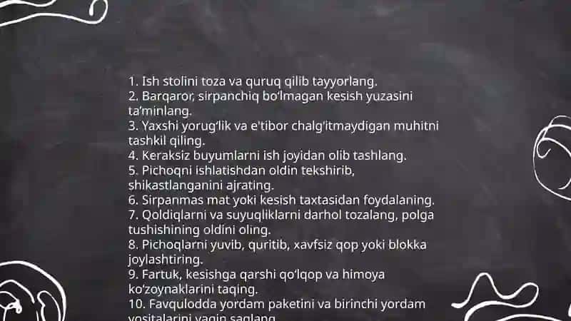 Texnalogiya darslarida pichoqdan foydalanish qoidalari 4