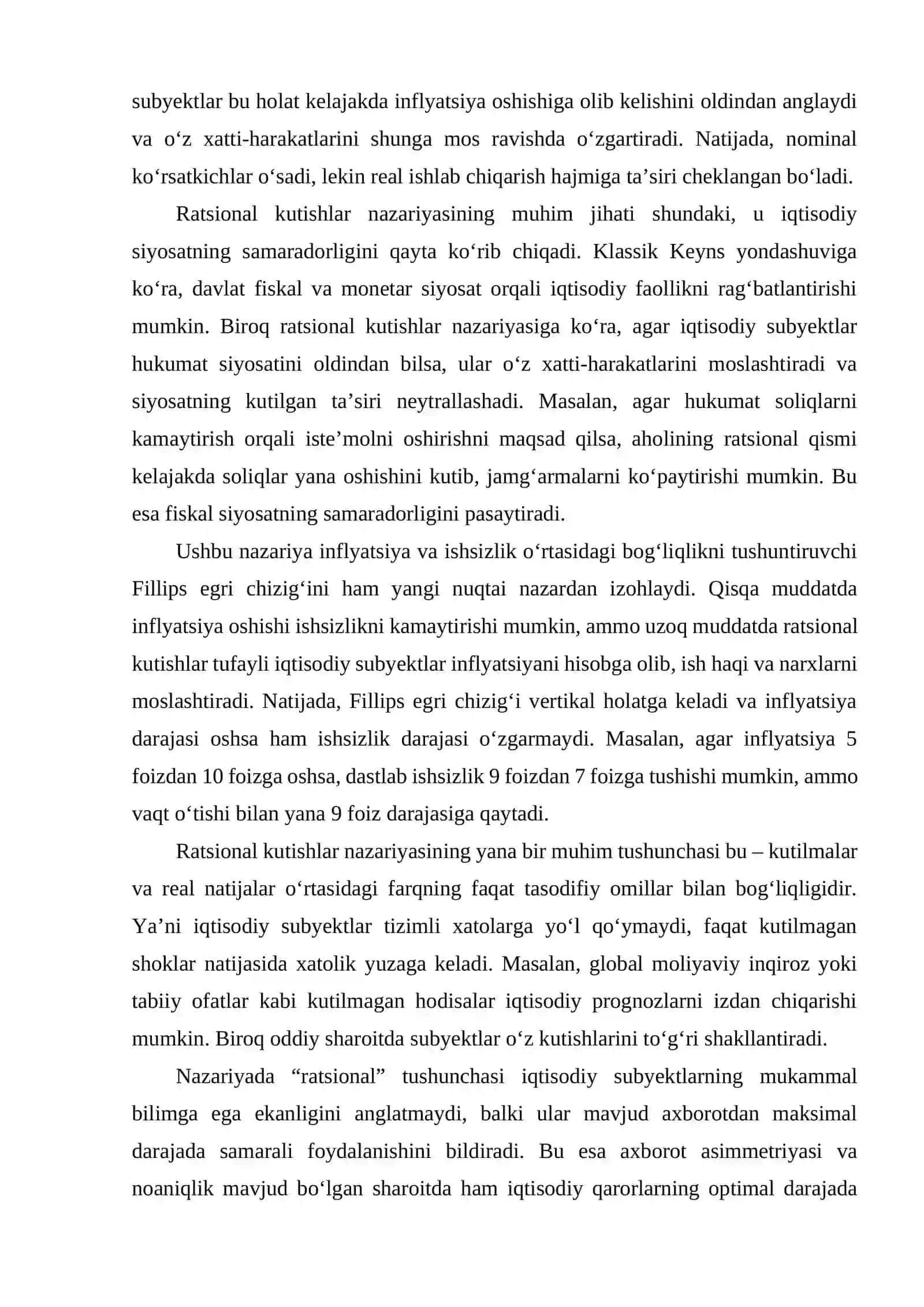 Iqtisodiy agentlarning ratsional kutishlari (rational expectations) va ularning dinamik tasiri 4